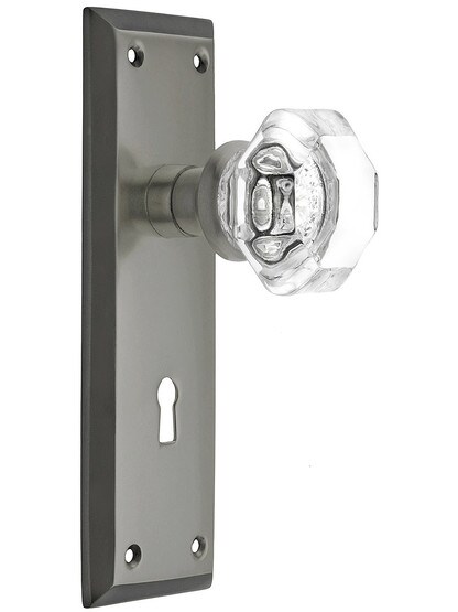 New York Style Doorset with Waldorf Crystal Door Knobs in Antique Pewter Finish.